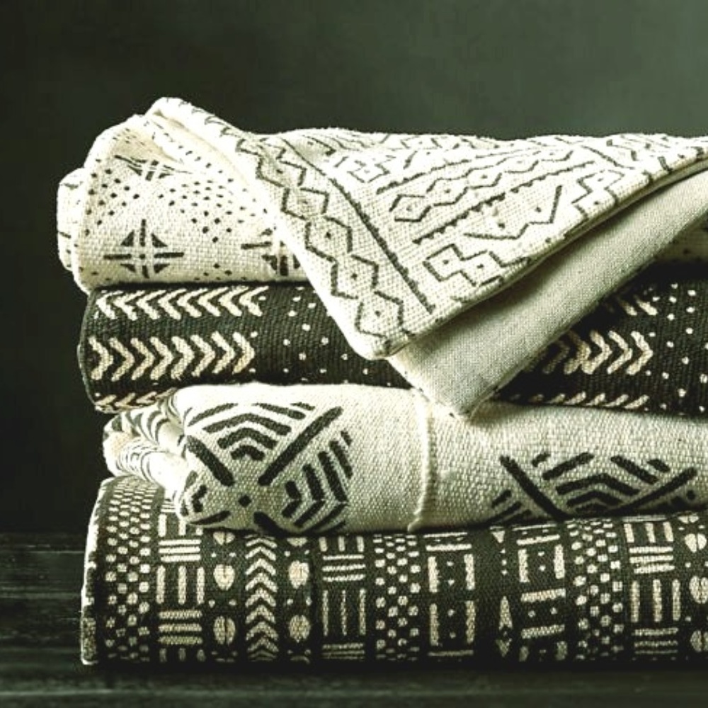 WHITE - African Bambara Mud Cloth - 63"